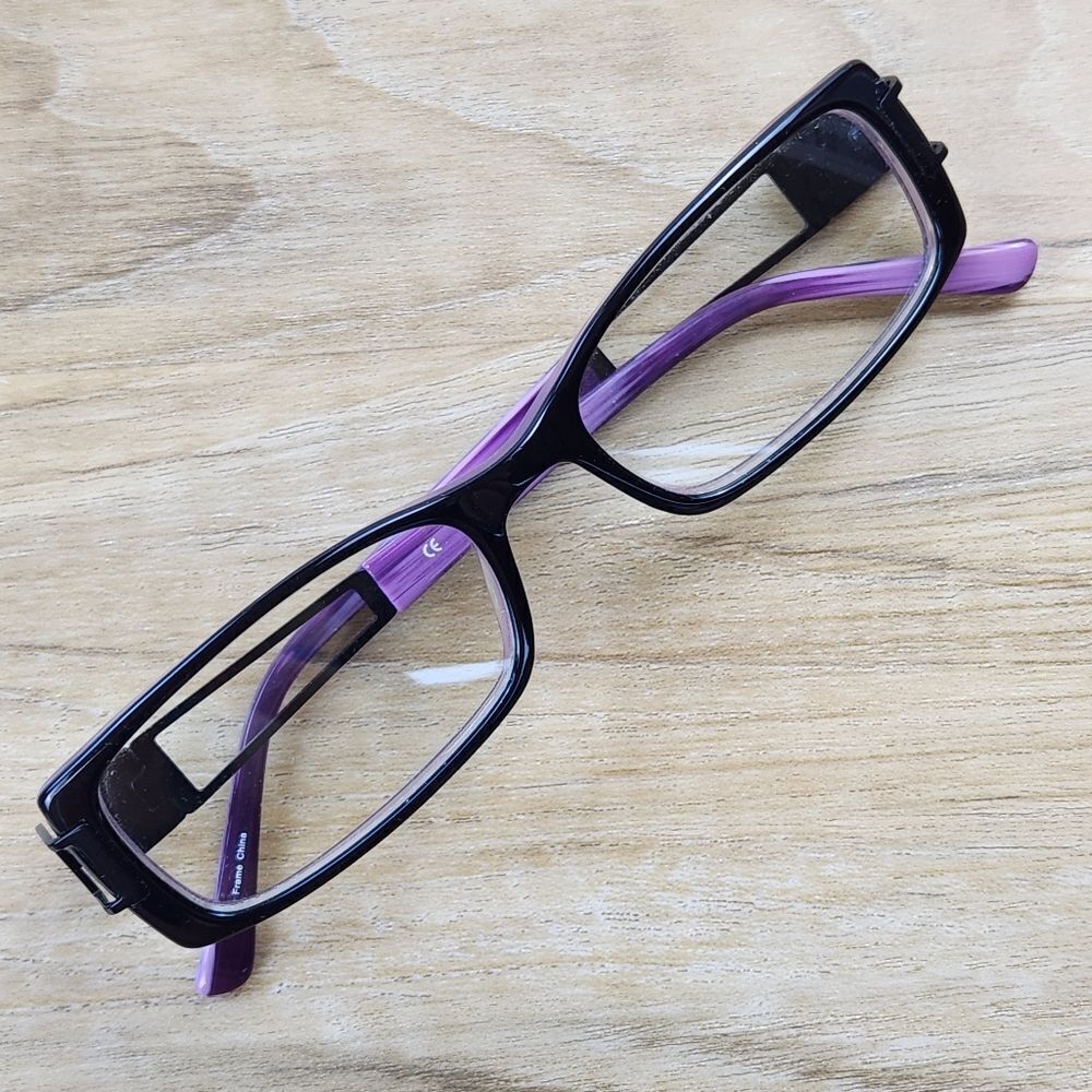 💜Vintage Rampage Black & Purple Eyeglasses & Leopard Hardshell Case - Picture 3 of 12